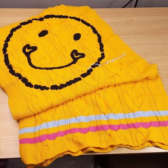 KERRI ROSENTHAL Womens Scarf Yellow Smiley Happy Face WELL LOVED 66x18.5 $348 - Picture 3 of 8